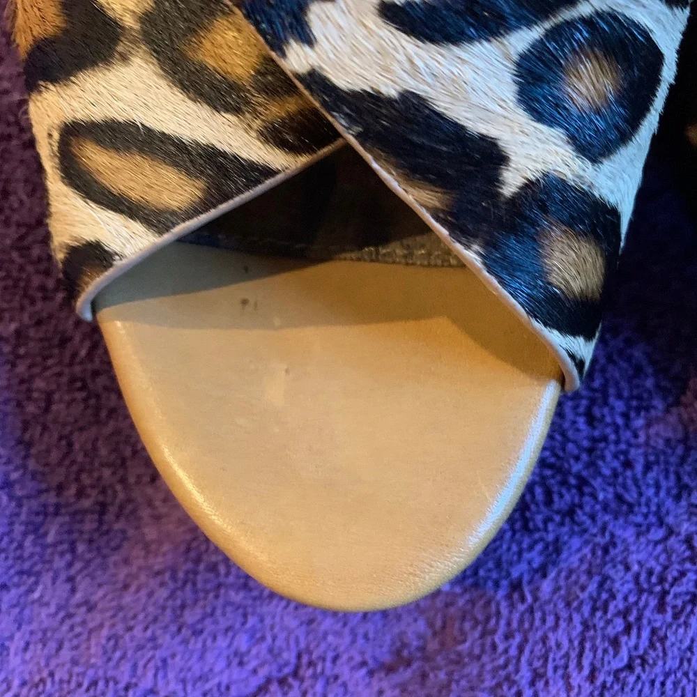 Sam Edelman Leopard/Tan Leather Animal Hair High Wedge Sandals sz 9 M